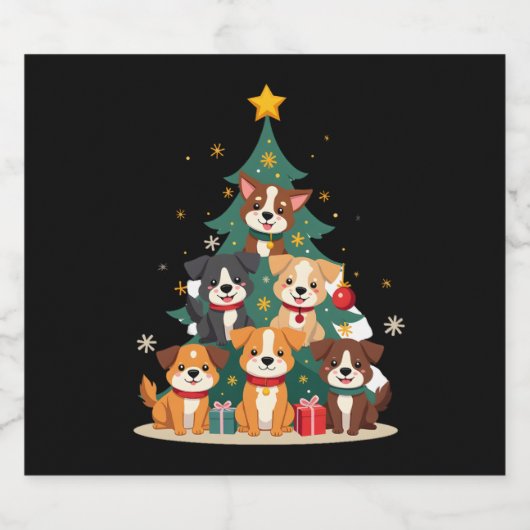Weihnachtshunde Tree T - Shirt Niedlich Hunde Welp Schaumweinetikett (Einzelnes Label)