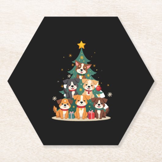 Weihnachtshunde Tree T - Shirt Niedlich Hunde Welp Untersetzer (Vorderseite)