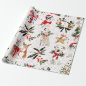 Weihnachtshunde und Grünmuster Geschenkpapier (Ungerollt)
