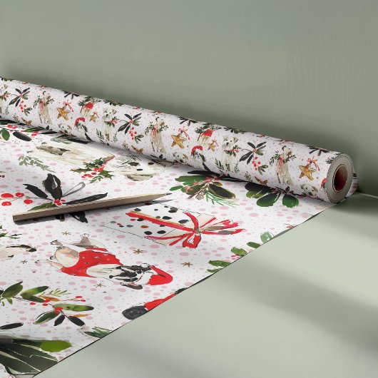 Weihnachtshunde und Grünmuster Geschenkpapier