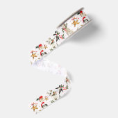 Weihnachtshunde und Grünmuster Ripsband (Rückseite)