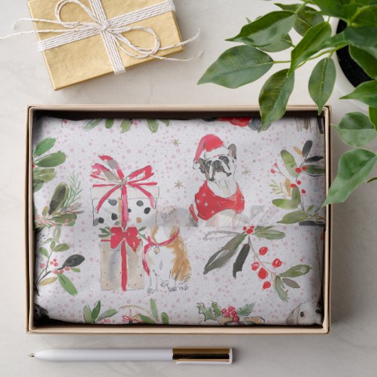 Weihnachtshunde und Grünmuster Seidenpapier (Geschenk)