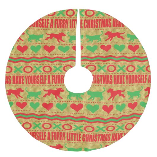 Weihnachtshunde und Katzen-Furries Polyester Weihnachtsbaumdecke (Vorderseite)