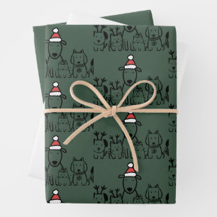 Weihnachtshunde und -katzen Rentiere Feiertag Geschenkpapier Set