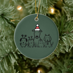 Weihnachtshunde und -katzen Rentiere Feiertag Keramik Ornament