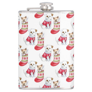 Weihnachtshunde und Katzen-Strümpfe Flachmann