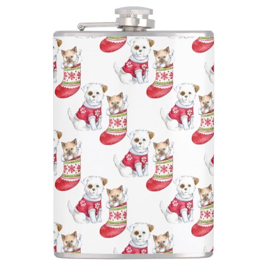 Weihnachtshunde und Katzen-Strümpfe Flachmann (Vorderseite)