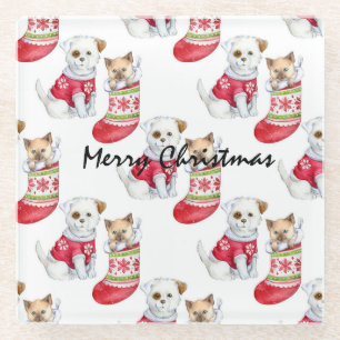 Weihnachtshunde und Katzen-Strümpfe Glasuntersetzer
