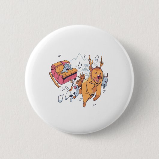 Weihnachtshunde und KatzenSchlitten Button (Vorderseite)