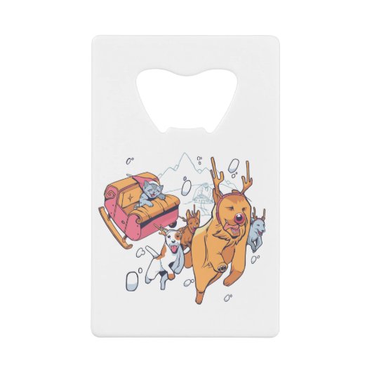Weihnachtshunde und KatzenSchlitten Geldbeutel Flaschenöffner (Vorderseite)