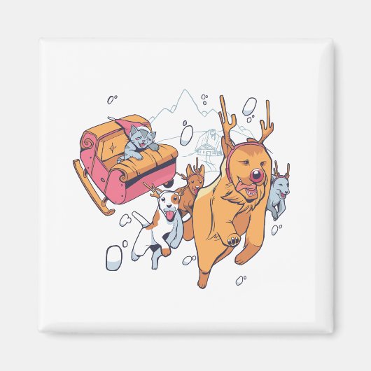 Weihnachtshunde und KatzenSchlitten Magnet (Vorne)