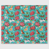 Weihnachtshunde und -poinsettias geschenkpapier (Flach)