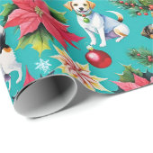 Weihnachtshunde und -poinsettias geschenkpapier (Rolleneckpunkt)