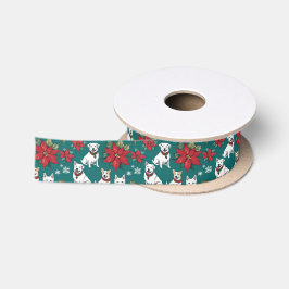 Weihnachtshunde und -poinsettias satinband