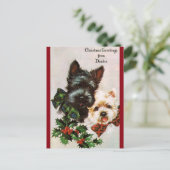 Weihnachtshunde Vintage Feiertagspostkarte (Stehend Vorderseite)