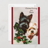 Weihnachtshunde Vintage Feiertagspostkarte (Vorne/Hinten)