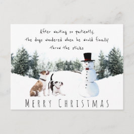 Weihnachtshunde wartete für einen Stock von einem Postkarte