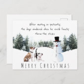 Weihnachtshunde wartete für einen Stock von einem Postkarte (Vorne/Hinten)