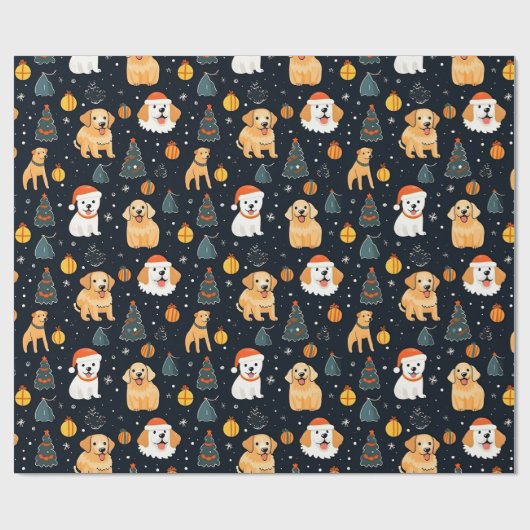 Weihnachtshunde Weihnachtsbaummuster Geschenkpapier (Flach)