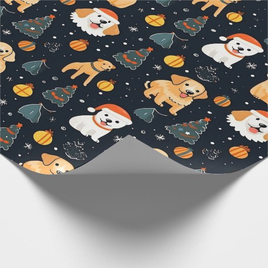 Weihnachtshunde Weihnachtsbaummuster Geschenkpapier (Ecke)