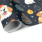 Weihnachtshunde Weihnachtsbaummuster Geschenkpapier (Rolleneckpunkt)