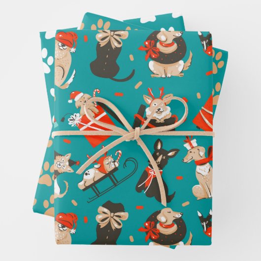 Weihnachtshunde Wrapping Paper Set von 3 Geschenkpapier Set (Beispiel)