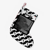 WeihnachtshundeFoto schwarz u. weißer Knochen-Name Kleiner Weihnachtsstrumpf (Vorderansicht (hängend))