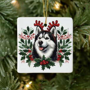 Weihnachtshusky Sibirischer Husky Hund Weihnachten Keramikornament