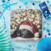 Weihnachtshut auf einem schwarzen Labrador-Retriev Pappteller (Party)