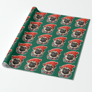 Weihnachtshut niedlicher Mops Geschenkpapier