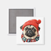 Weihnachtshut niedlicher Mops Magnet (Vorderseite/Rückseite)
