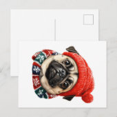 Weihnachtshut niedlicher Mops Postkarte (Vorne/Hinten)