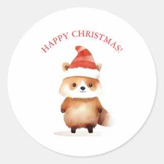 WEIHNACHTSHUTEN-WASCHBÄR-GESCHENKETAG RUNDER AUFKLEBER