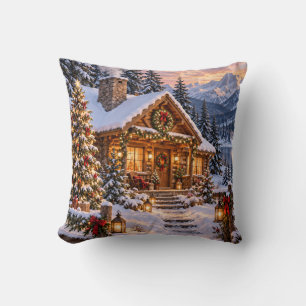 Weihnachtshütte Berg Winterlandschaft Kissen