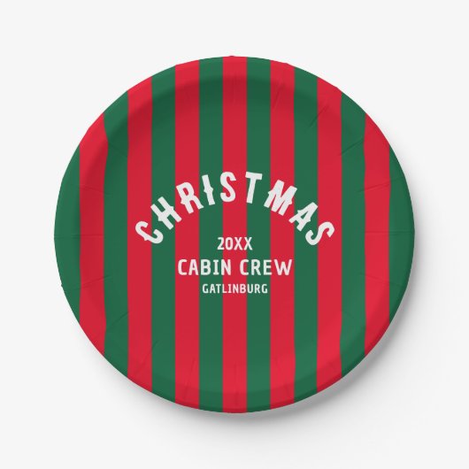 Weihnachtshütte Crew Custom Green Red Strip Pappteller (Vorderseite)