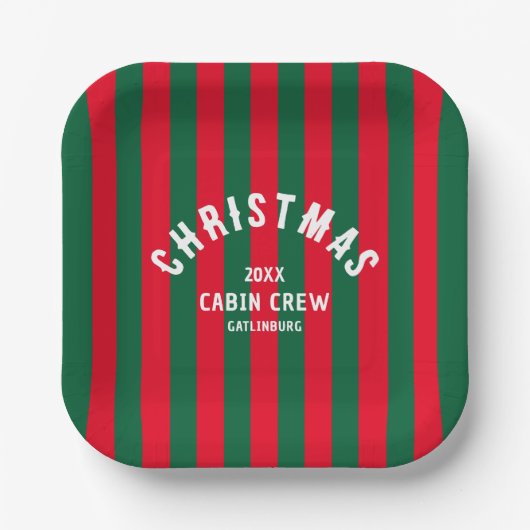 Weihnachtshütte Crew Custom Red Green Strip Pappteller (Vorderseite)