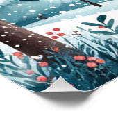 Weihnachtshütte im Schnee mit leuchtendem Baum Poster (Ecke)