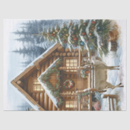 Weihnachtshütte im Winter mit Hirsch Seidenpapier