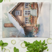 Weihnachtshütte in Schneelandschaft Geschirrtuch (Gefaltet)