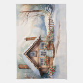 Weihnachtshütte in Schneelandschaft Geschirrtuch (Vertikal)