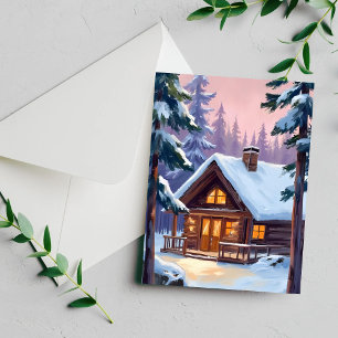 Weihnachtshütte Wald Winter Schnee Feiertagspostkarte