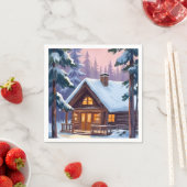 Weihnachtshütte Wald Winter Schnee Urlaub Serviette (Beispiel)