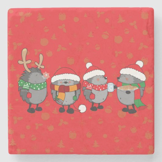 Weihnachtsigel Steinuntersetzer (Vorderseite)