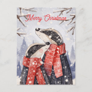 Weihnachtsillustration für lustiges Dachs-Paar Postkarte