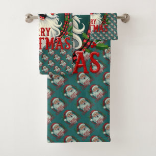 Weihnachtsillustration im Vintage-Stil mit Santa C Badhandtuch Set