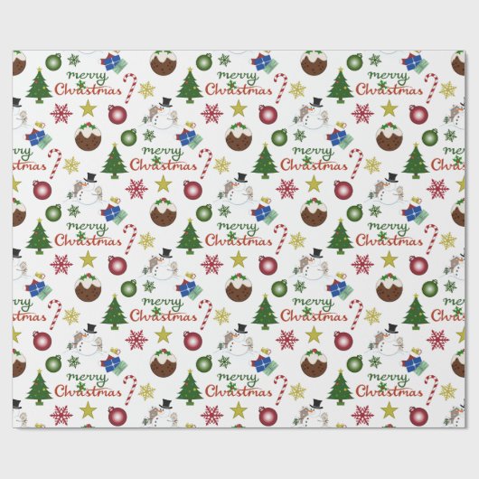 WeihnachtsIllustration Mix Muster Geschenkpapier (Flach)