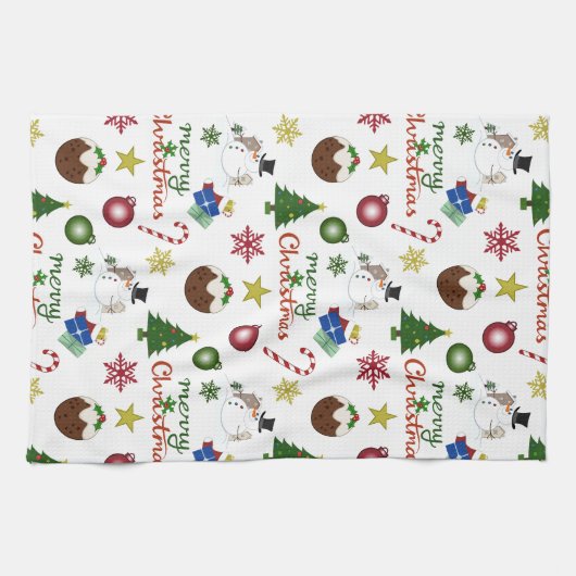 WeihnachtsIllustration Mix Muster Geschirrtuch (Horizontal)