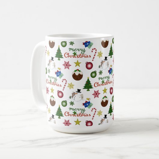 WeihnachtsIllustration Mix Muster Kaffeetasse (Vorderseite Links)