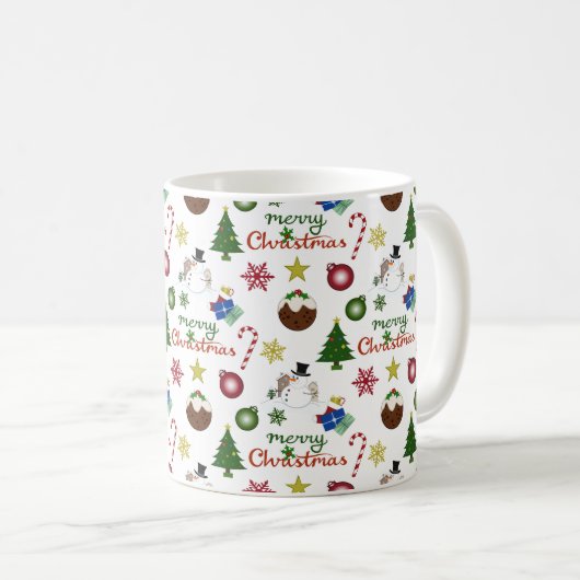 WeihnachtsIllustration Mix Muster Kaffeetasse (VorderseiteRechts)