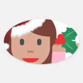 Weihnachtsinformationsmädchen Emoji Ovaler Aufkleber (Vorderseite)